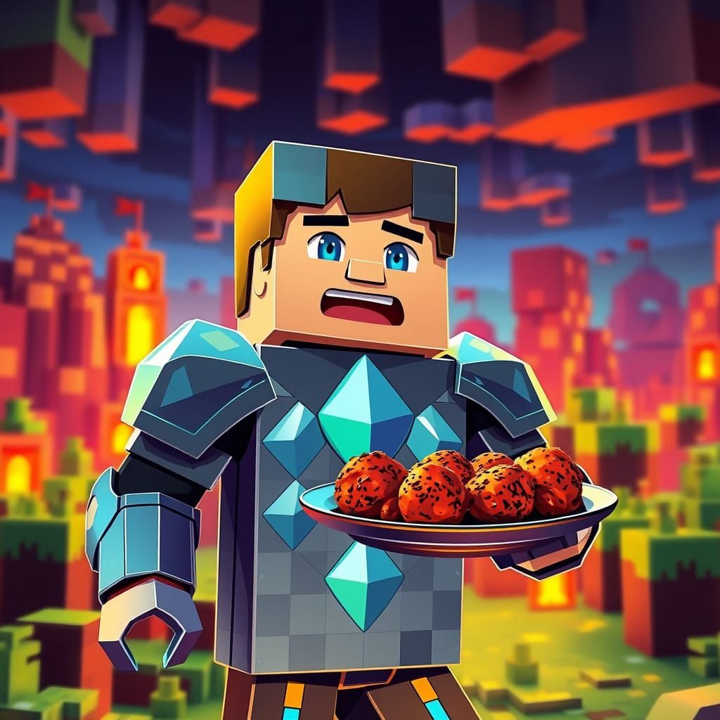 Steve Enjoys Lava Chicken in Minecraft World