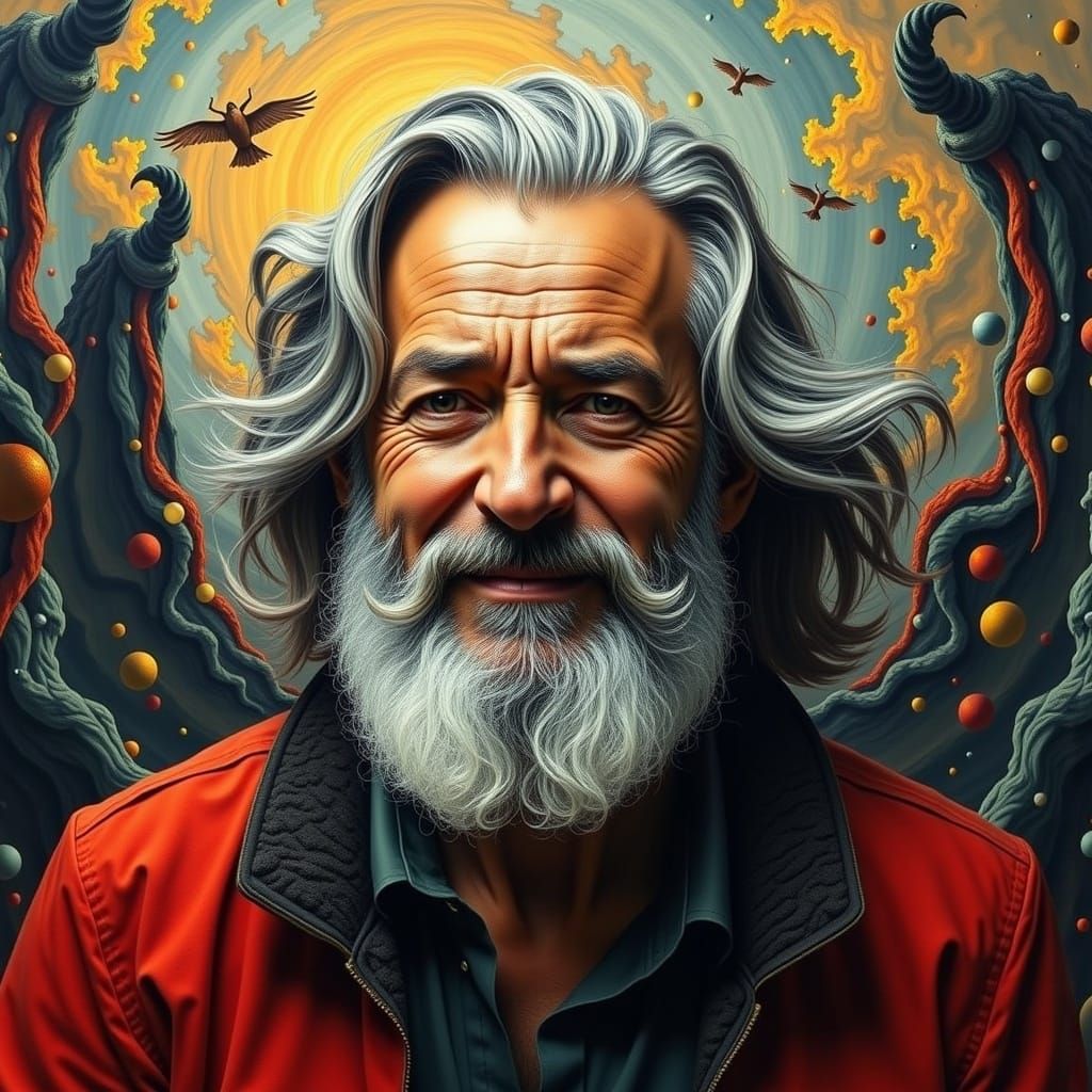 Confident Gray Haired Man in Detailed Fantasy Art