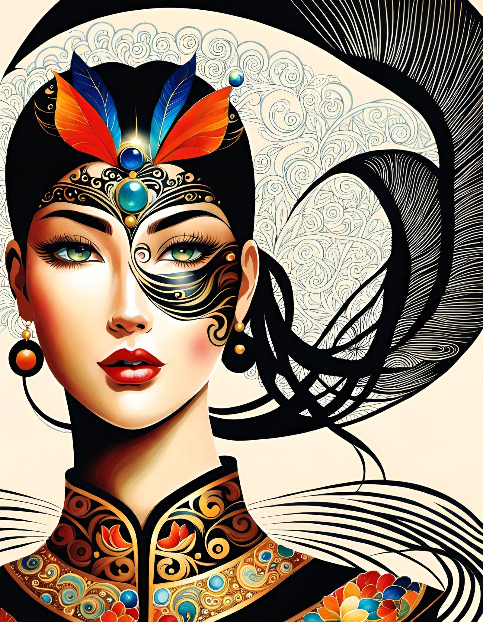 Abstract Woman Portrait with Mythical Elements