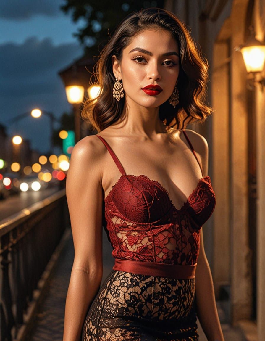 Latina Woman in Red Dress: Hyper-Realistic Digital Art