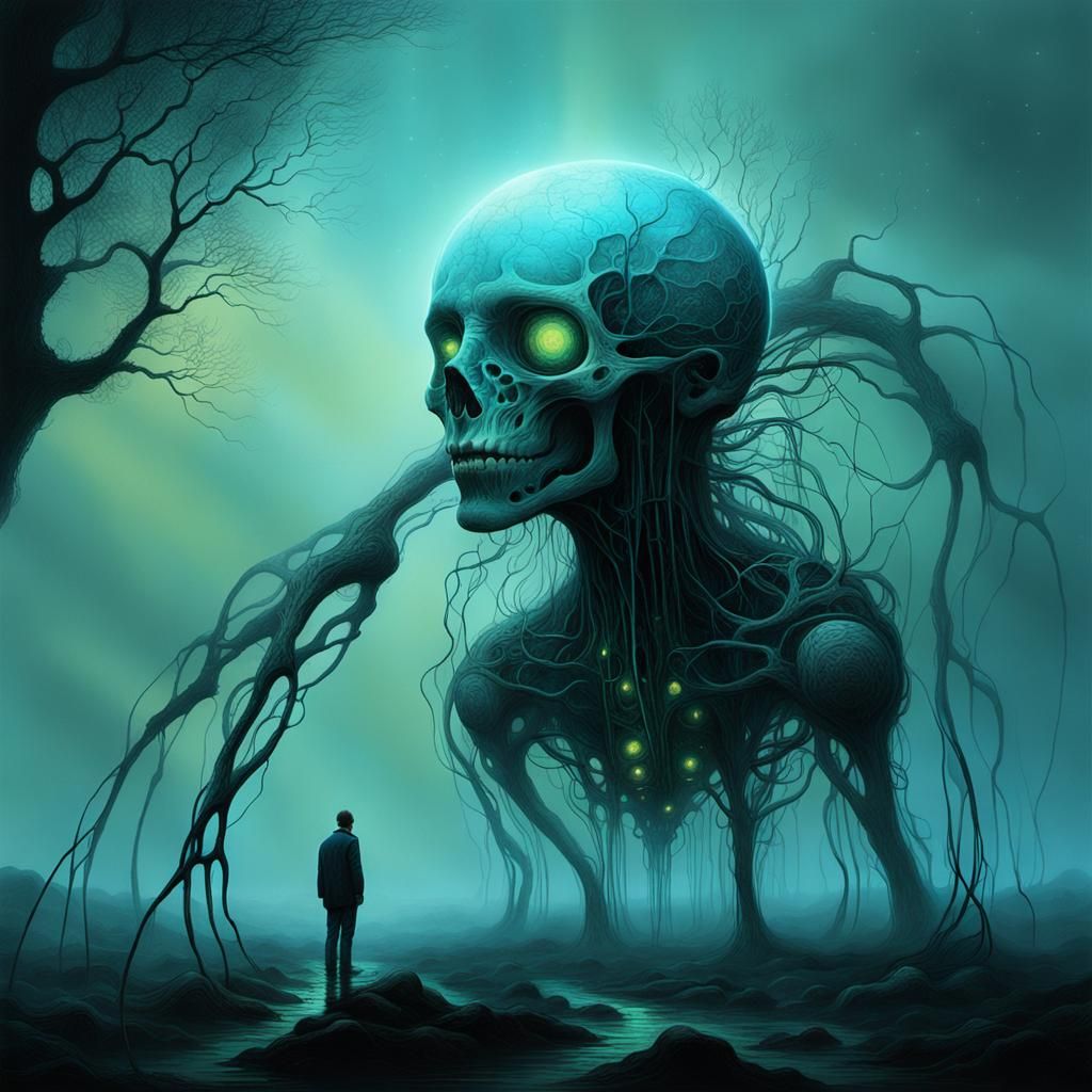 Bioluminescent Face Inspired by Beksinski