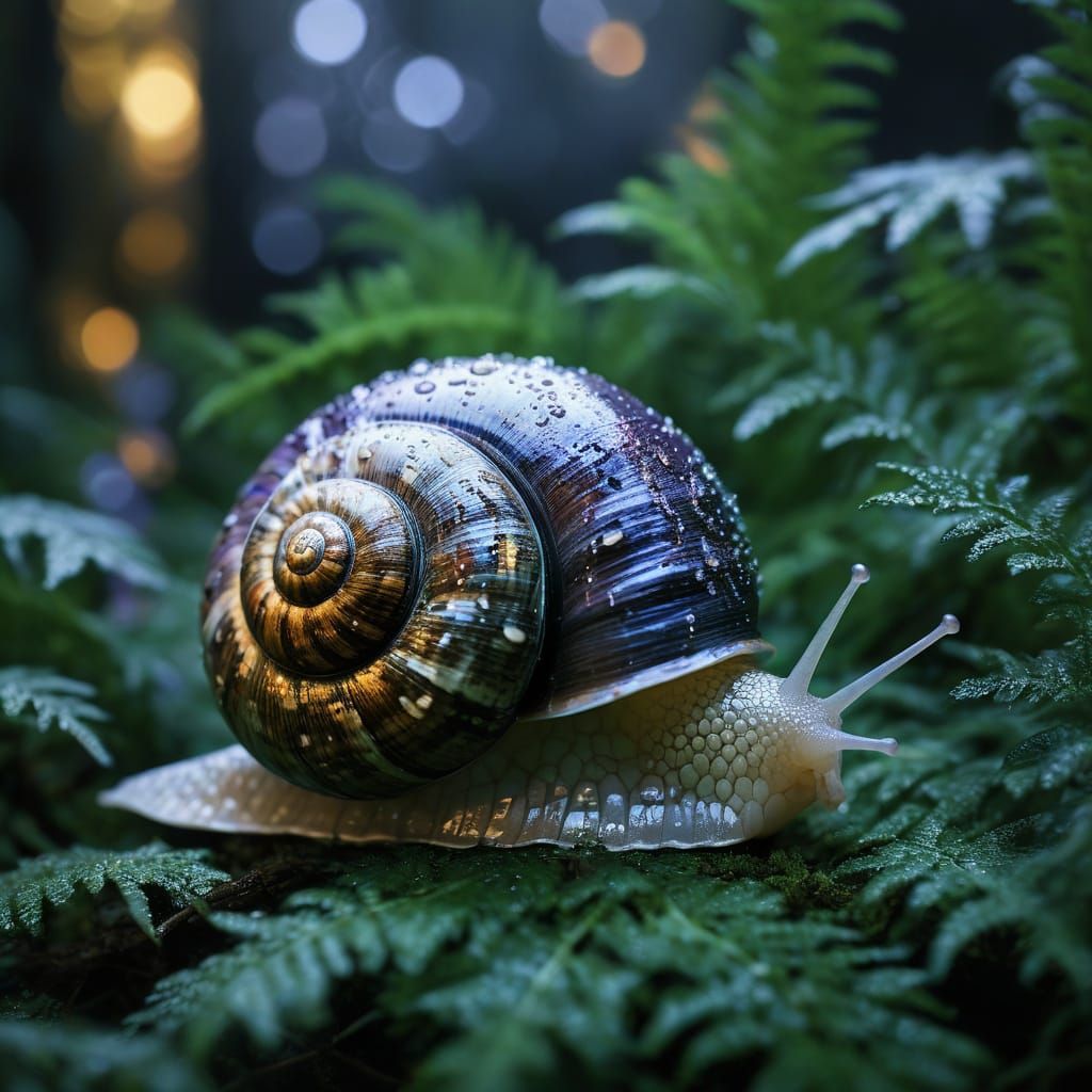 Lilac Snail Shell Illuminated by Warm Crepuscular Rays