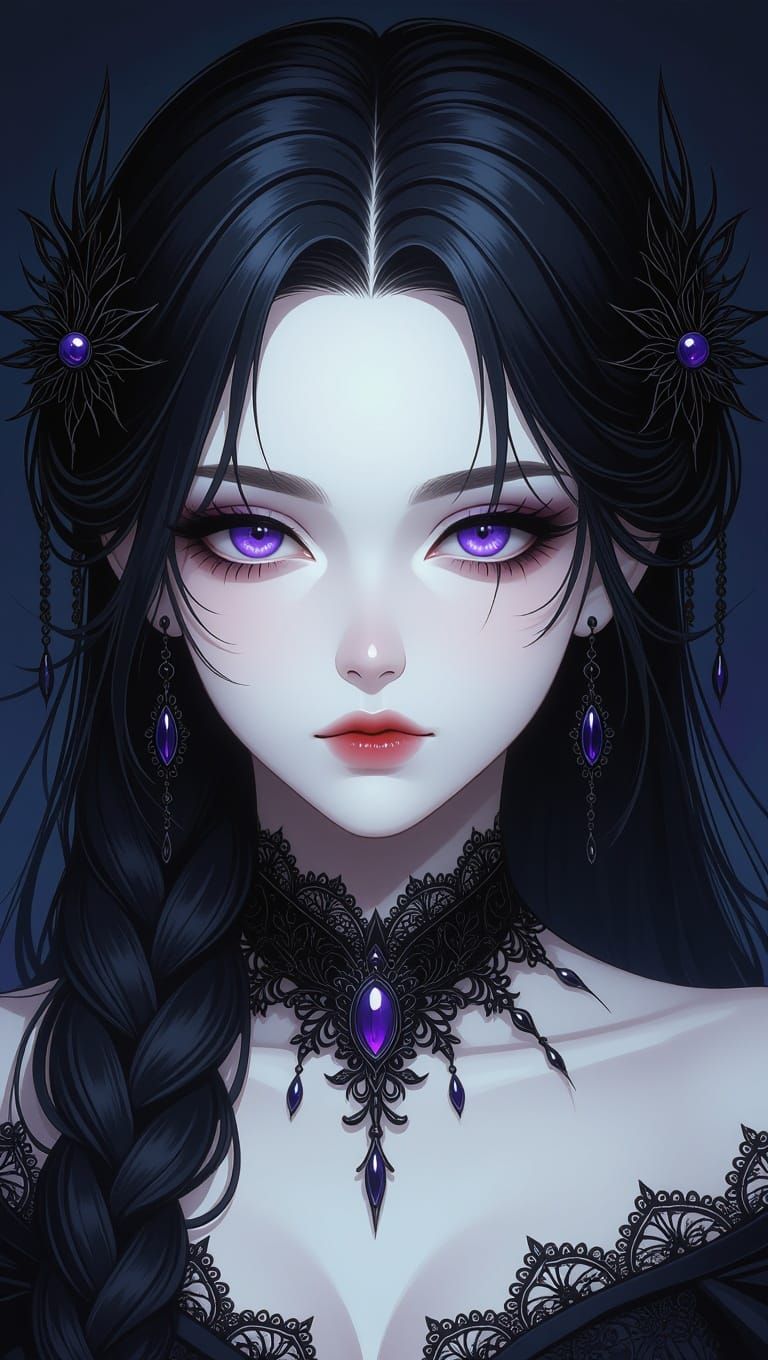 Gothic Anime Portrait: Cold Girl with Purple Eyes