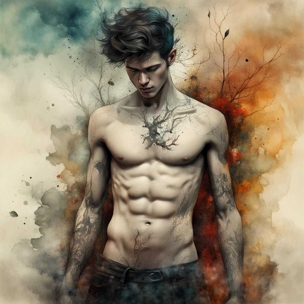 Watercolor Young Man in a Fantastical Style