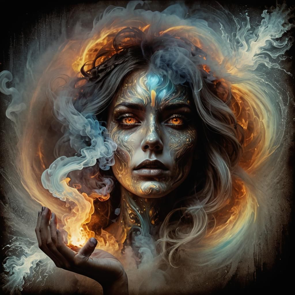 Liquified Tenebrism Iridescent Figure in Dreamlike Setting