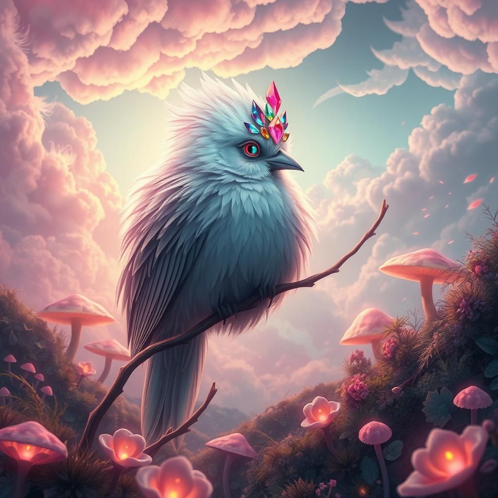 Jeweled Bird in Fantasy Wonderland: Digital Art