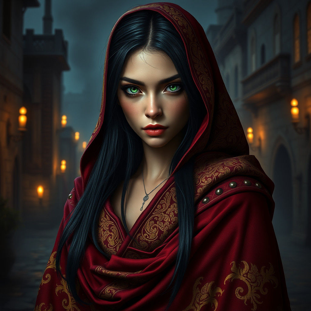 Melancholy Half-Elf in Medieval City