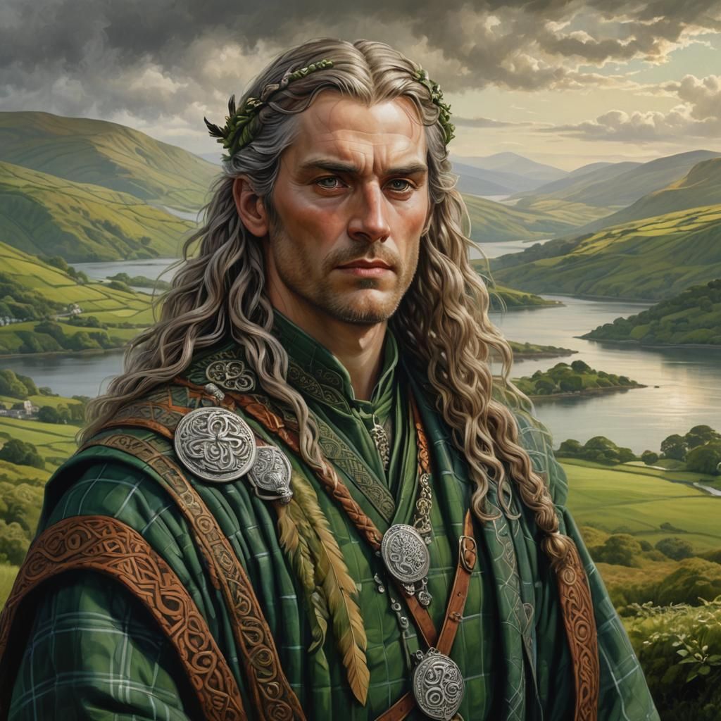 Regal Celtic King Portrait in Traditional Scottish Attire
