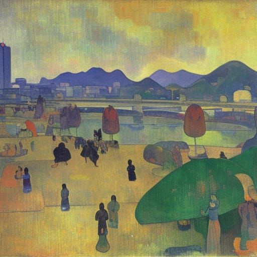 Impressionist Cityscape in the Spirit of Gauguin