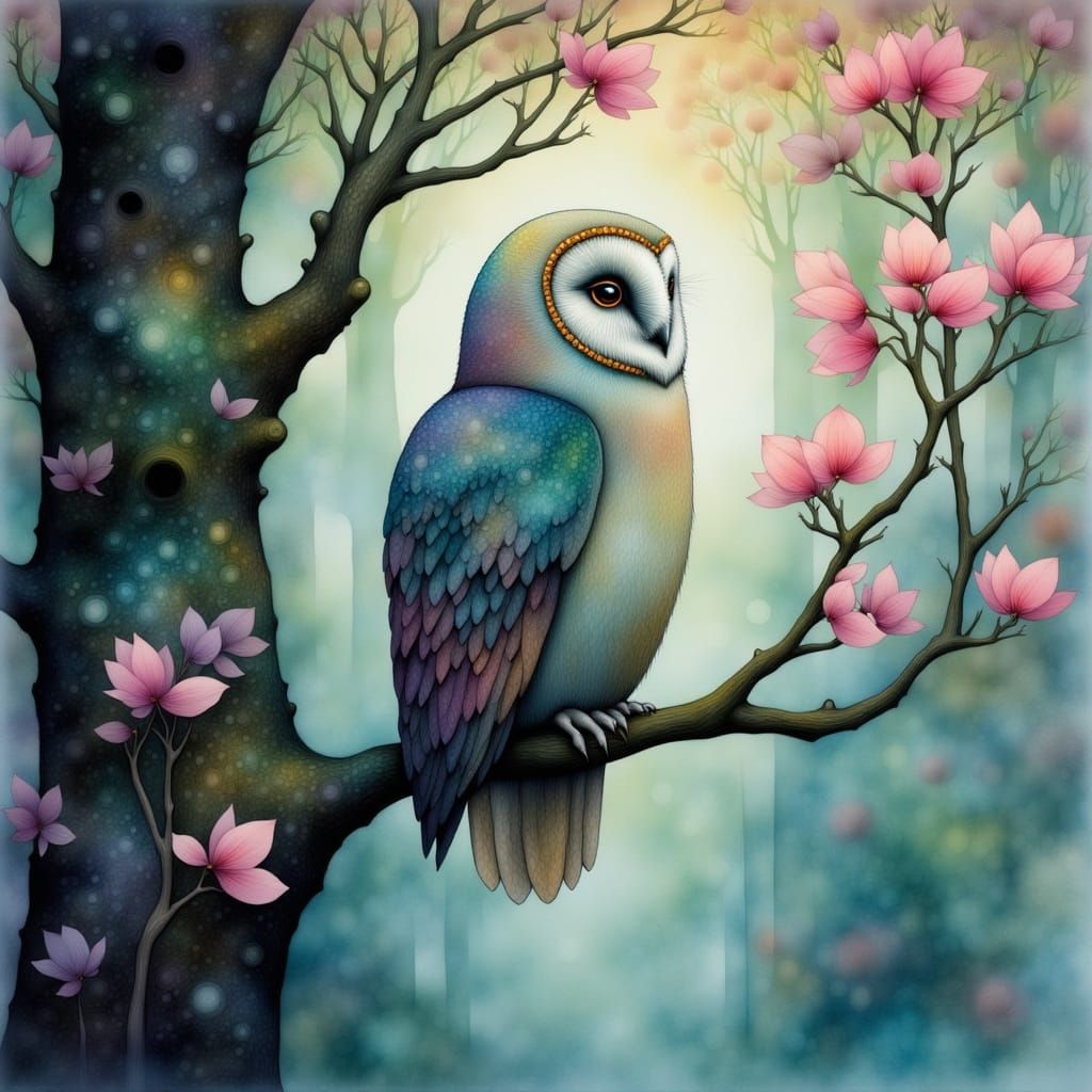 Majestic Barn Owl in Ethereal Landscape