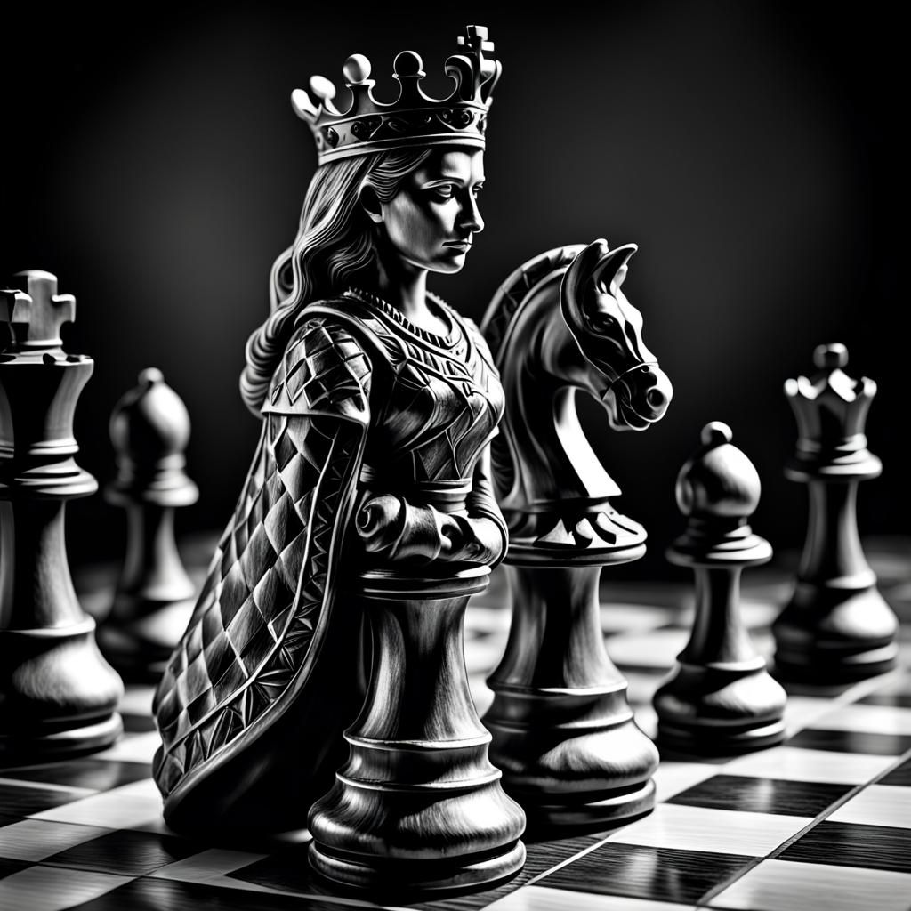 Hyperrealistic Queen Chess Piece on Chessboard