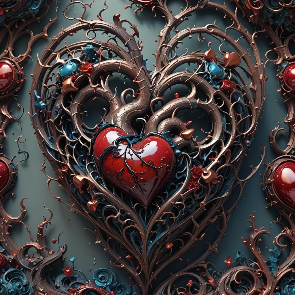 Intricate Heart Sculpture in Detailed Matte Painting