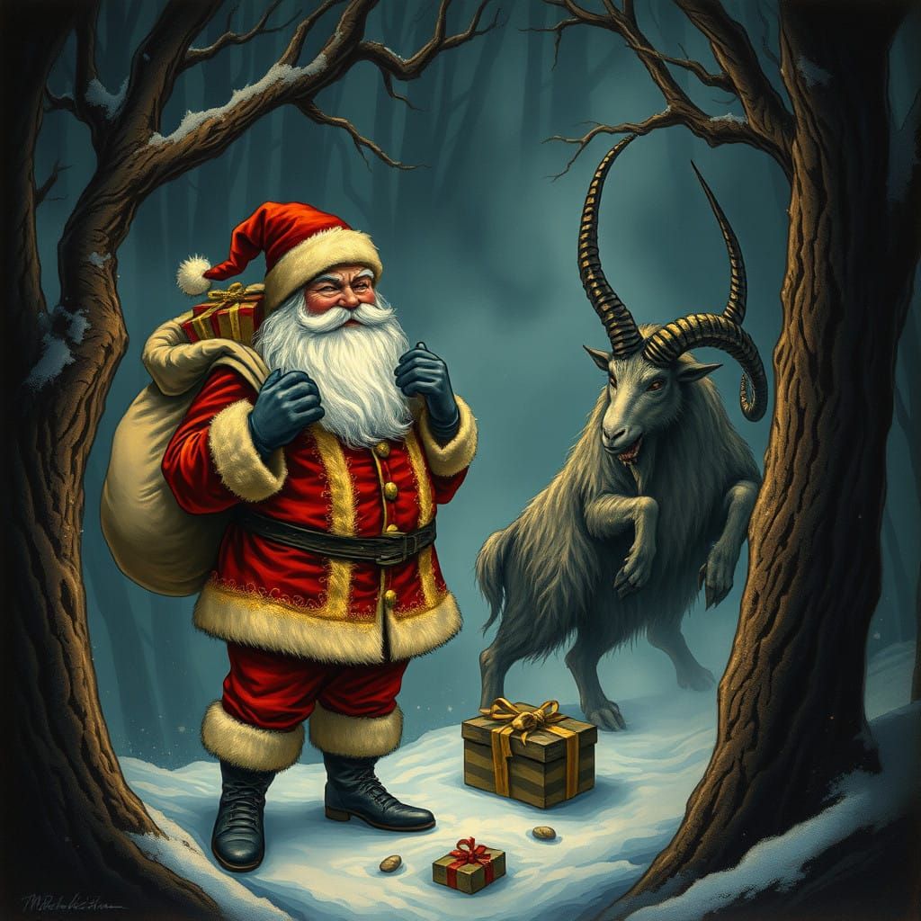 Whimsical Winter Duo in Dark Fantasy Art Style