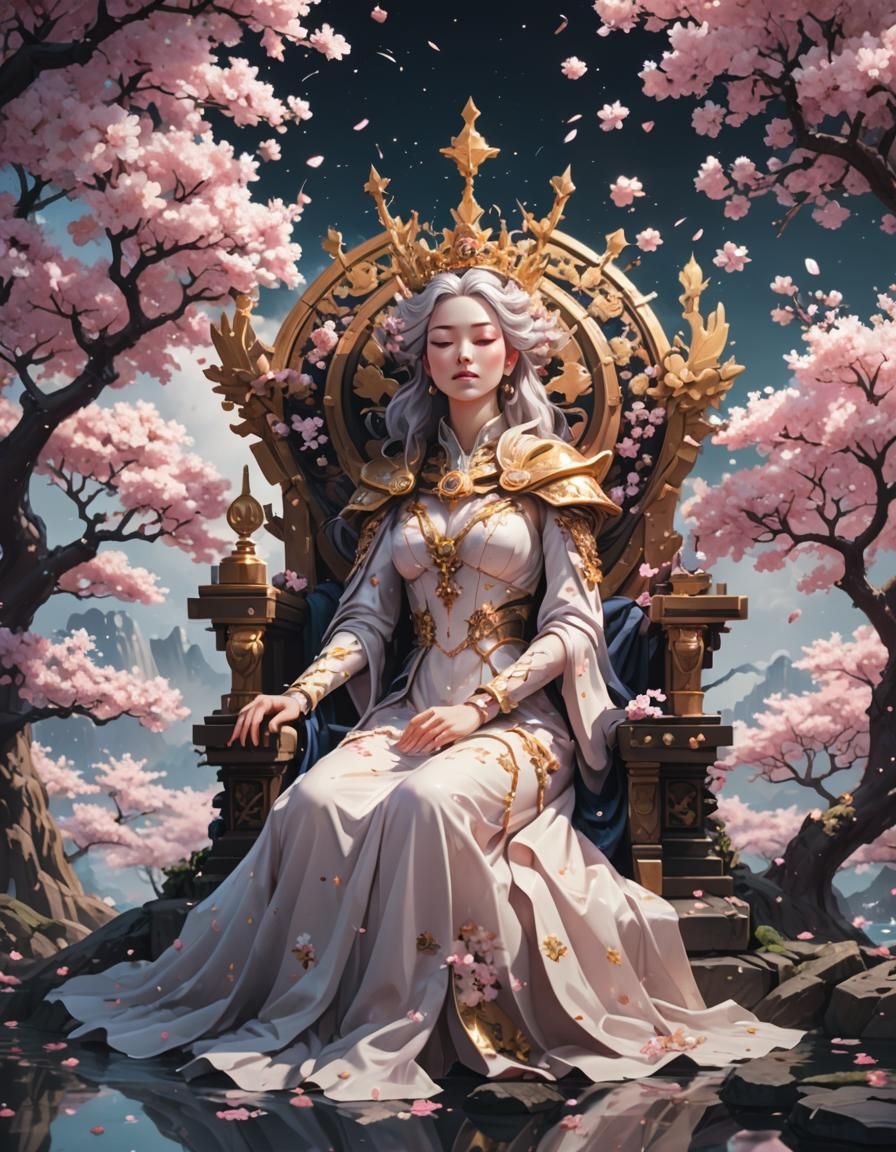 Mystical Queen on Floating Throne: Surreal Pixel Art