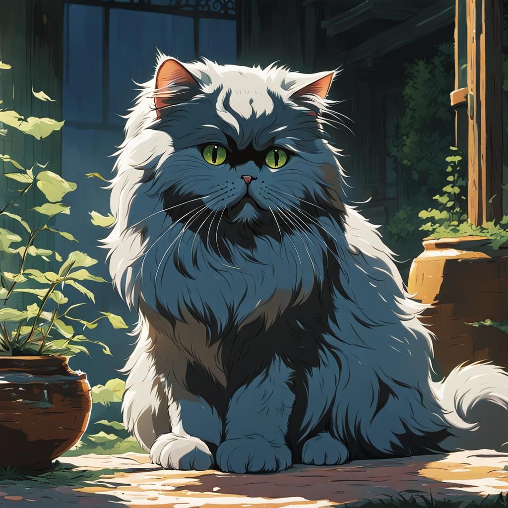 Persian Cat in Studio Ghibli Anime Style