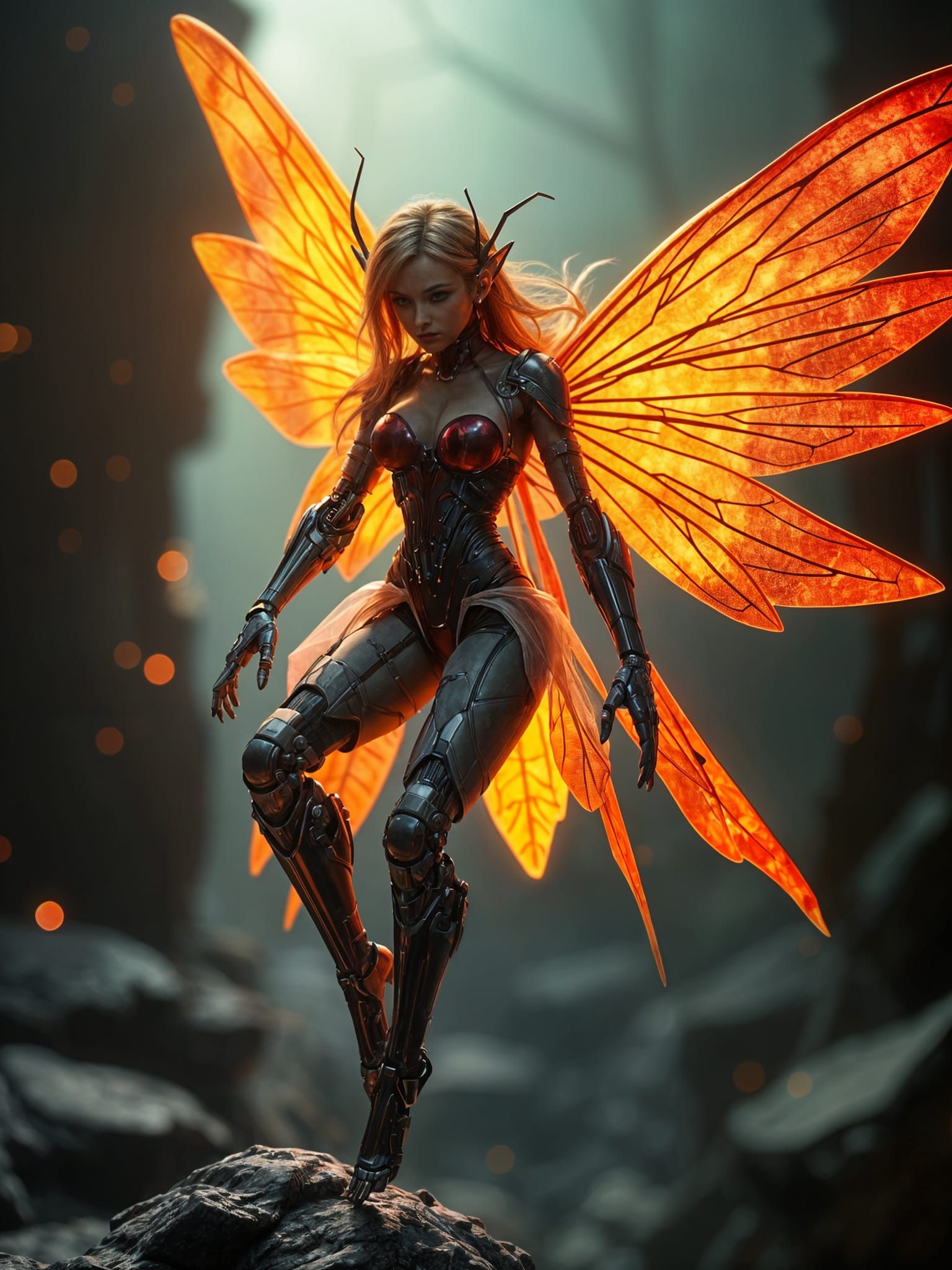 Cybernetic Fairy with Prosthetic Limbs in Digital Art