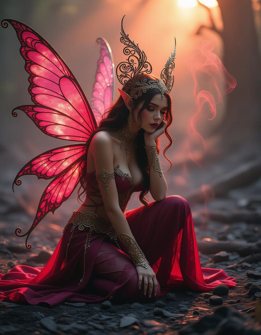 Hyperrealistic Fairy in Dark Romantic Romany Setting