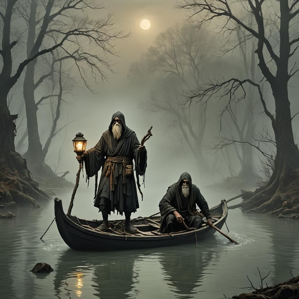 Charon Ferrying Souls Across the Acheron River