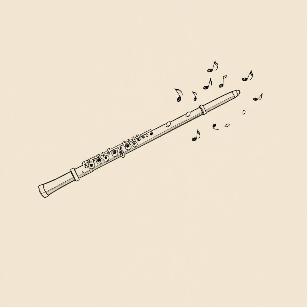 Whimsical Flute Drawing in Minimalist Style