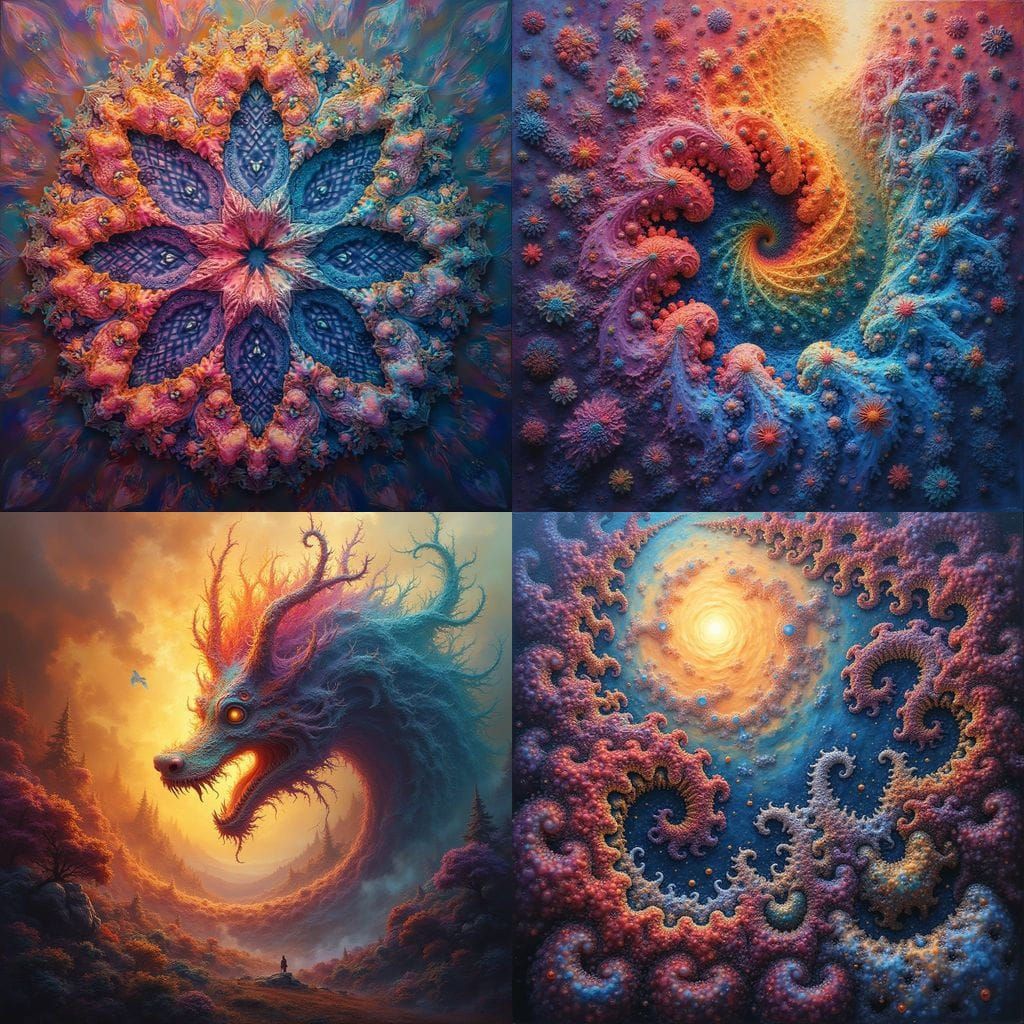 Kaleidoscope of Fractals as Oil Painting