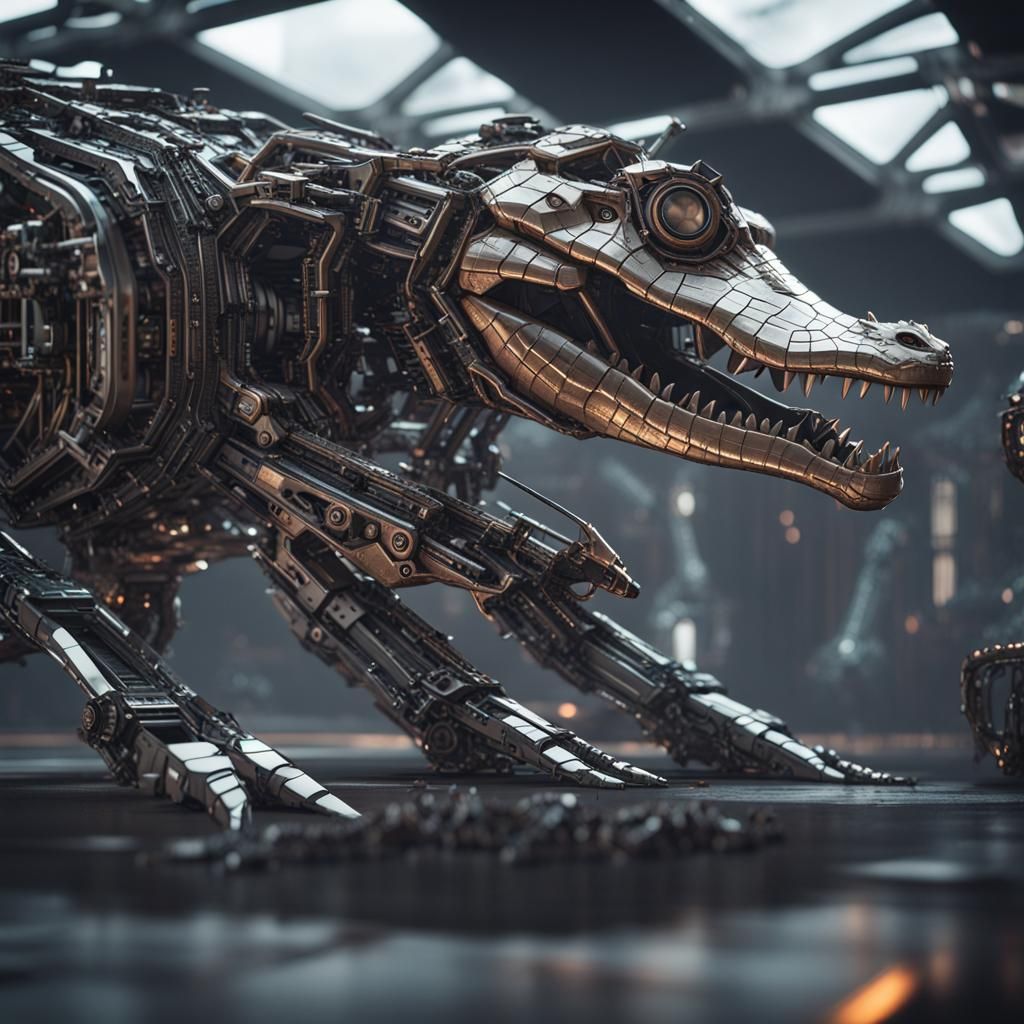 Futuristic Sci-Fi Crocodile with Intricate Mech Details