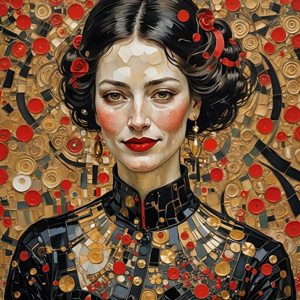 "woman by Carl Larsson and Gustav Klimt impasto big brush strikes"
Painted in black . Fragmented curved lines layout, Cl...
