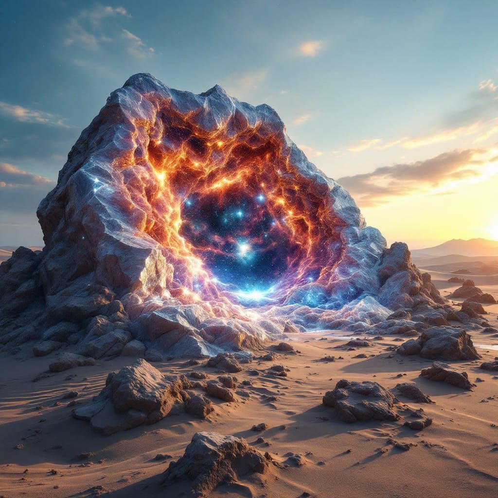 Cosmic Geode Portal in a Desert Landscape