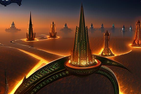 Futuristic Steampunk Dubai at Night