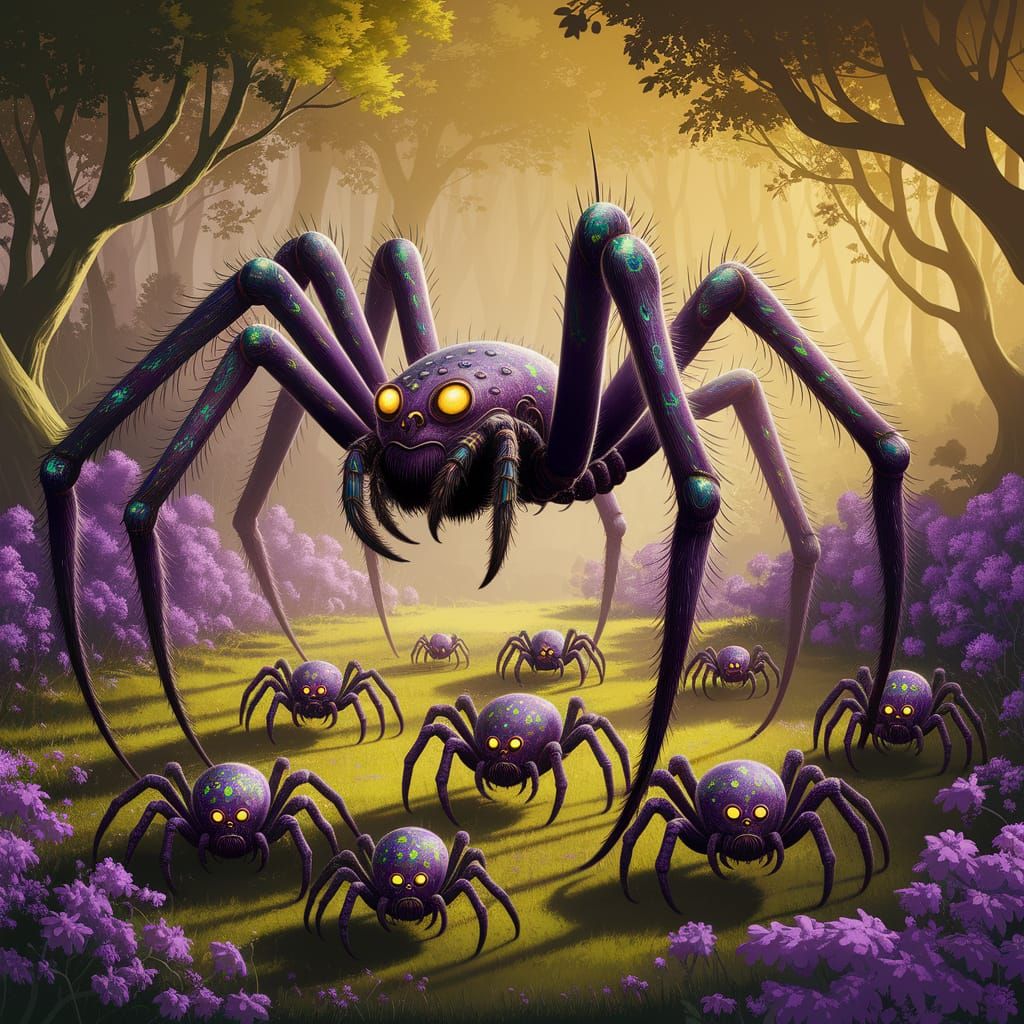 Ethereal Forest Spiders in Golden Light