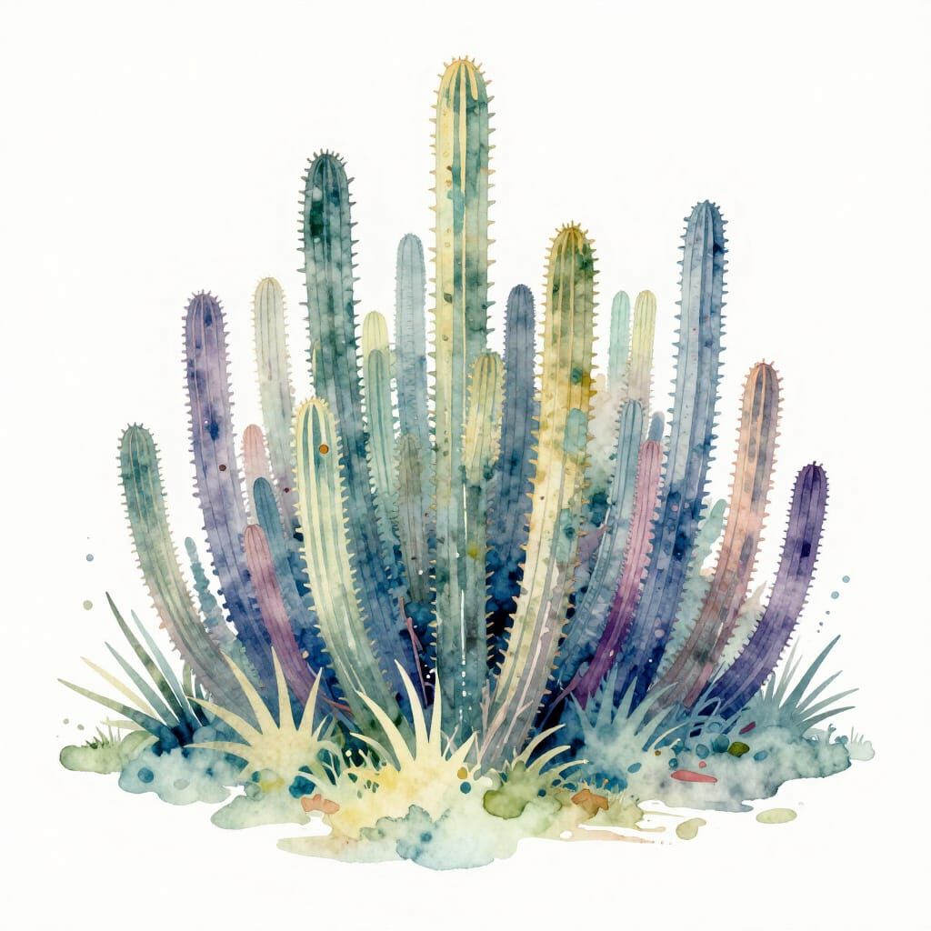 Pastel Watercolour Landscape of Clustered Stalks