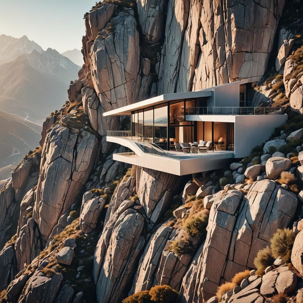Futuristic House on Mountain Peak in Calatrava Style