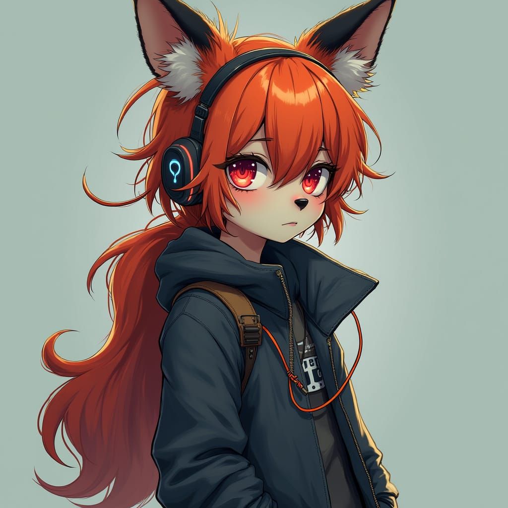 Cyberpunk Hybrid Woman with Feline Features in Neon Streetwe...