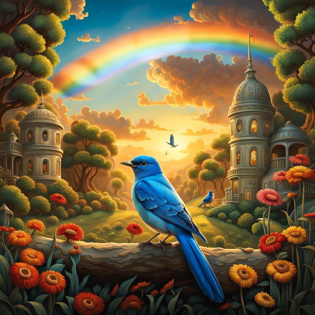Blue Birds Fly Over the Rainbow
