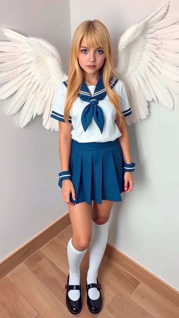Petite Indian Woman as Angel in Seifuku Uniform