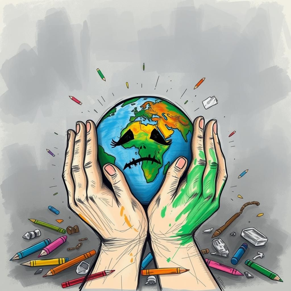 Distressed Earth in Child's Drawing Style