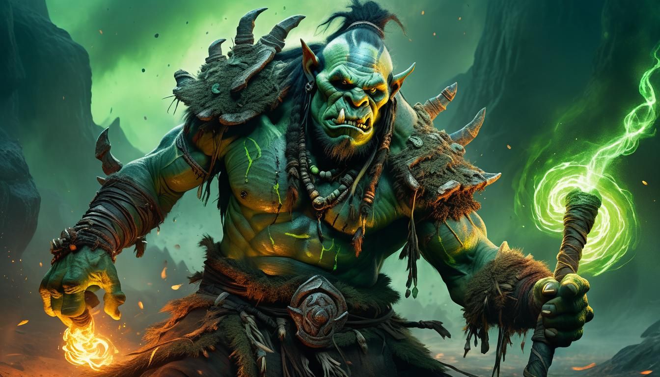 Orc Shaman Heals Allies with Green Energy