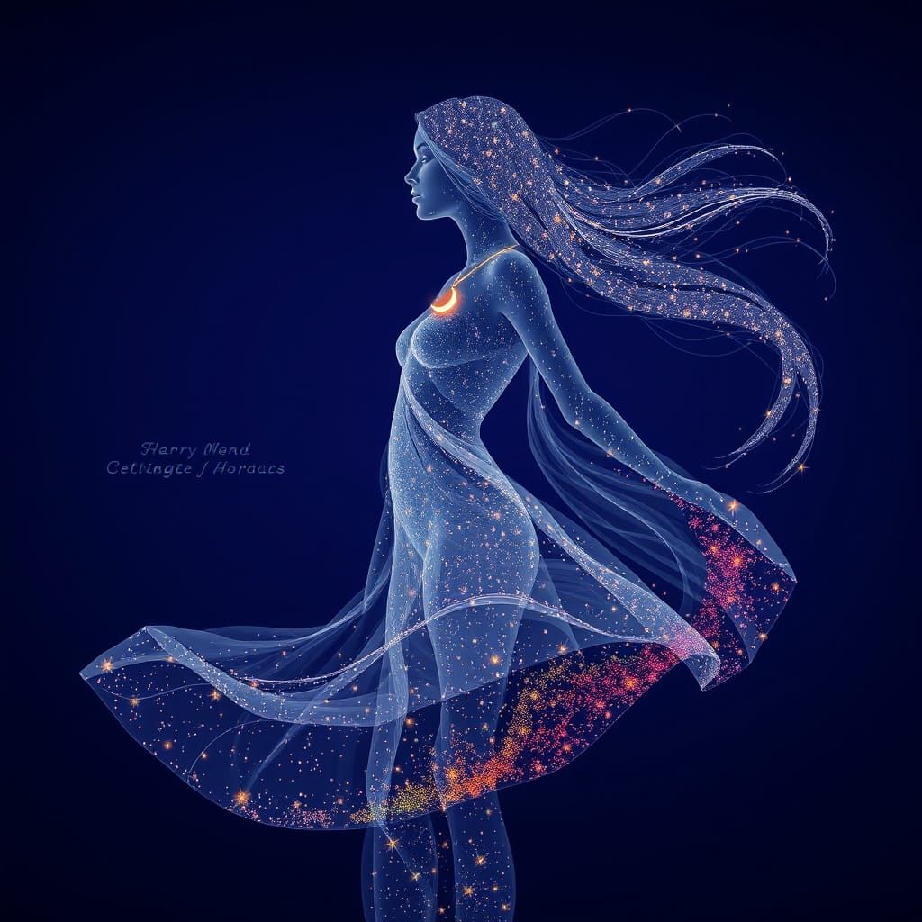 Ethereal Starry Night Woman in a Celestial Kaleidoscope