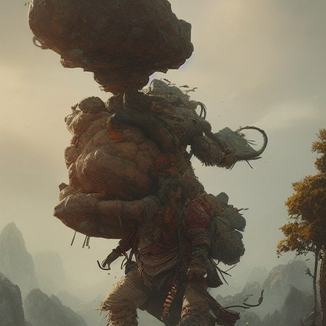 Mountain Giant Concept Art with Boulder