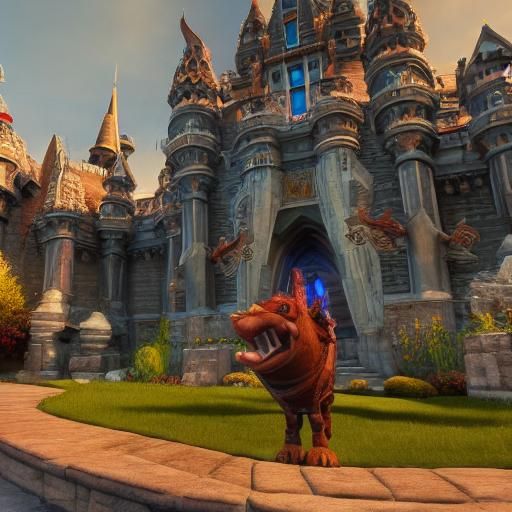 Majestic Fantasy Castle Gates in Golden Sunset Light