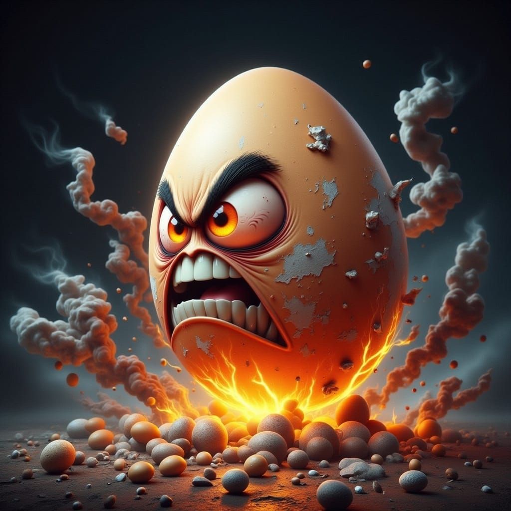 Flying Angry Egg on Smoking Rocket