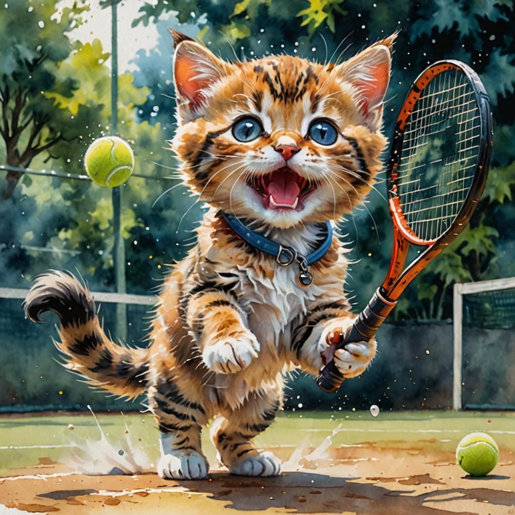 Tennis in Action - Cute Kitten Portrait