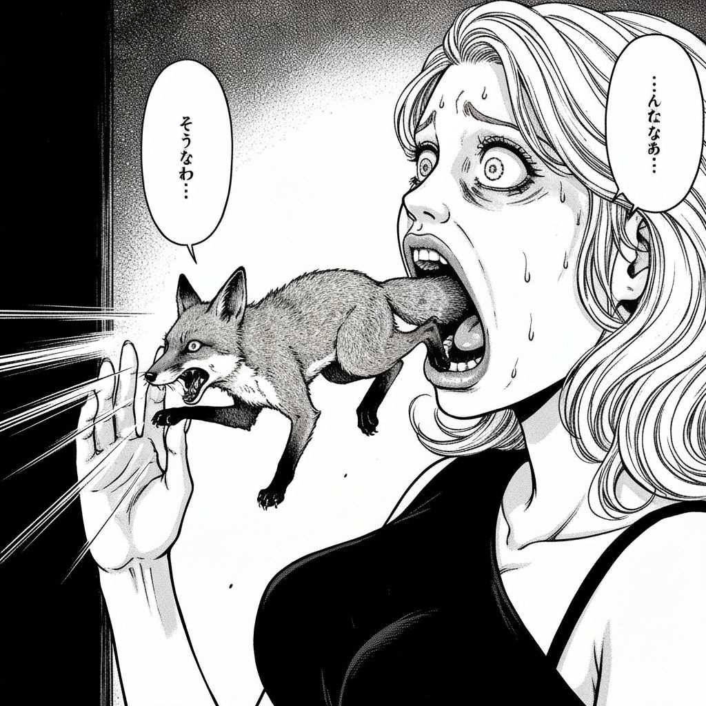 Terrified Fox Emerges From Woman's Mouth in Junji Ito Style