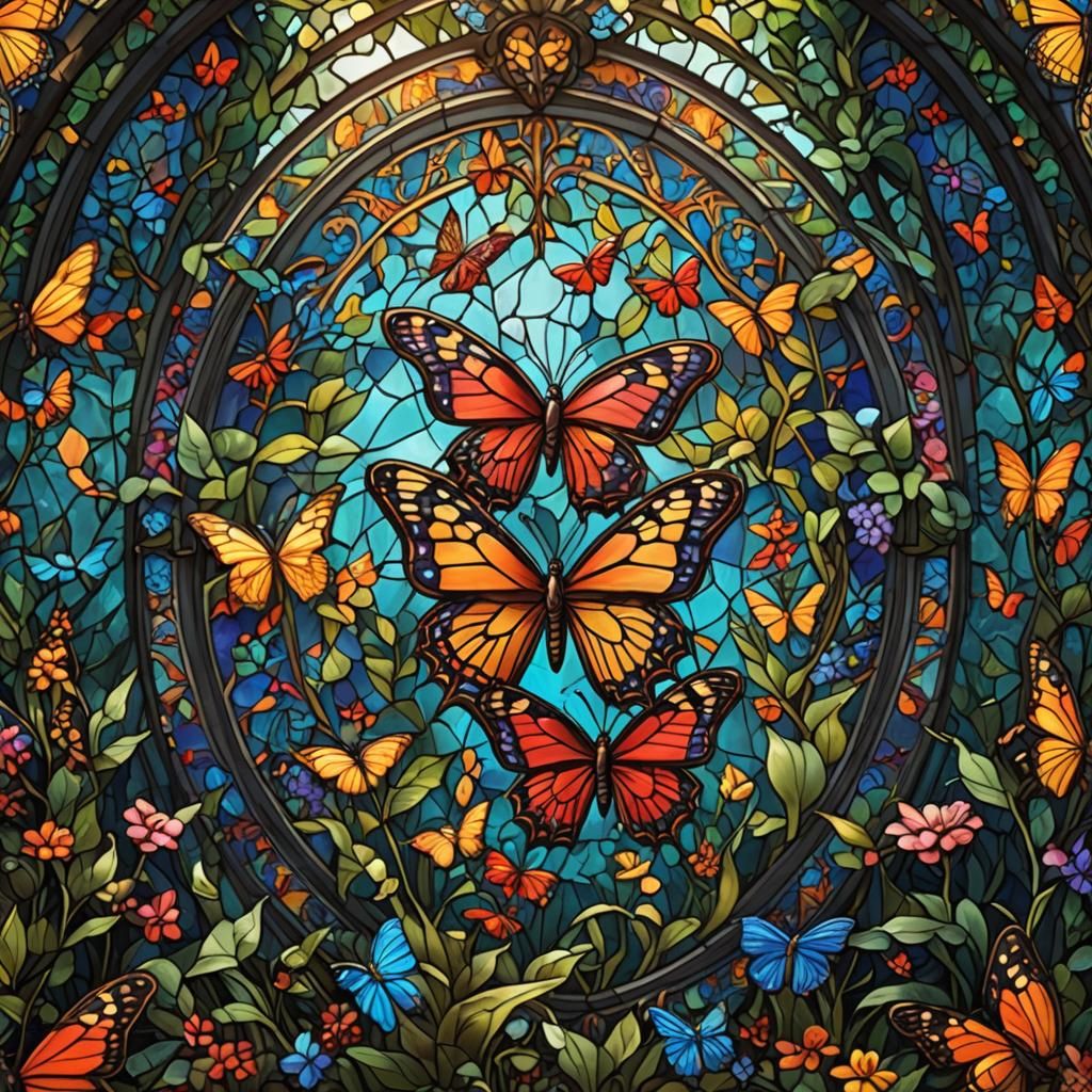 Vibrant Butterfly in Stained Glass Style