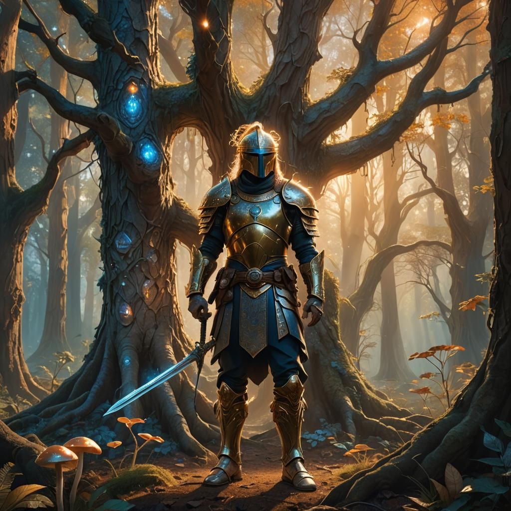 Fantasy Warrior in Mystical Forest Concept Art