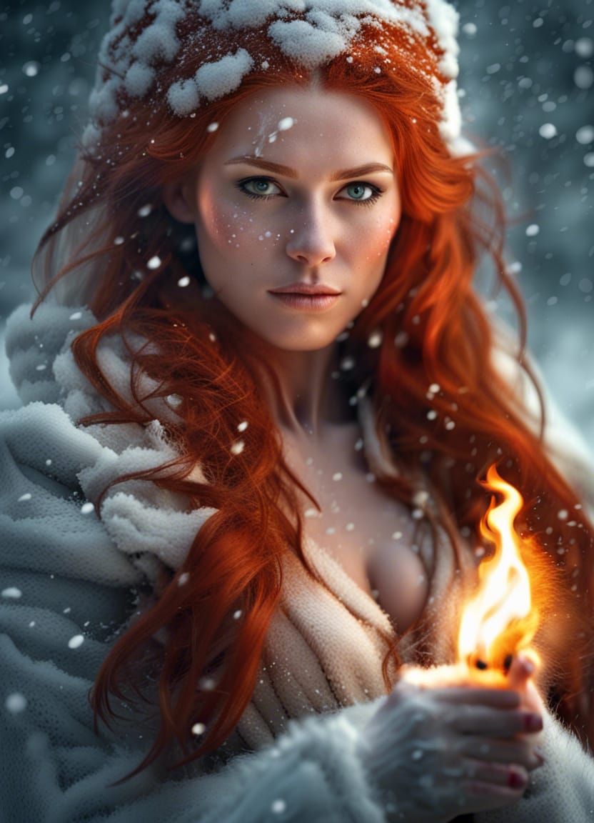 Fiery Snow Queen Portrait in Hyperrealism