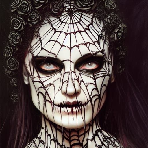 Skull Goddess with Spider Web Hair