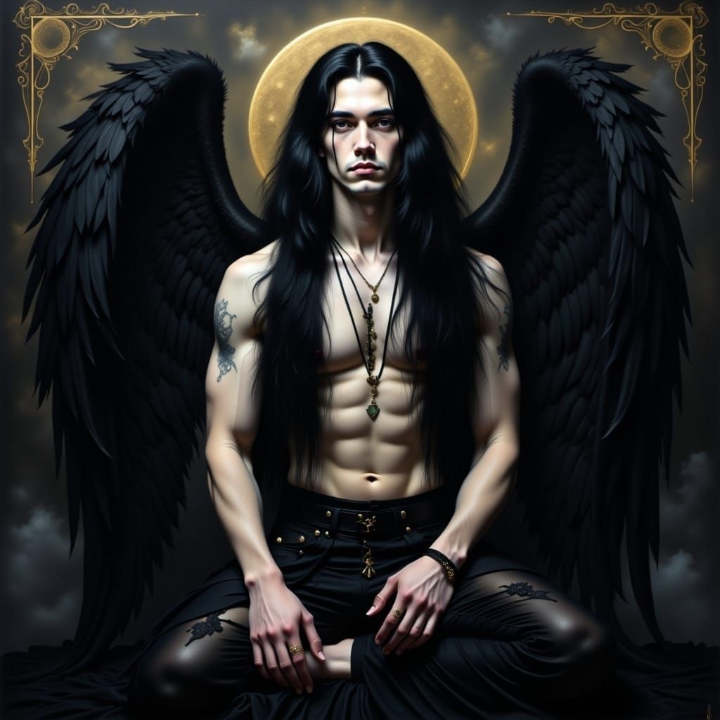 Gothic Fallen Angel in Renaissance Oil Painting Style