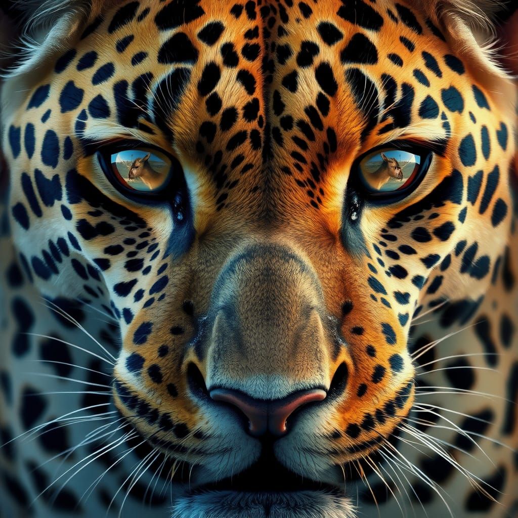 Jaguar Reflecting Gazelle: An Oil Painting