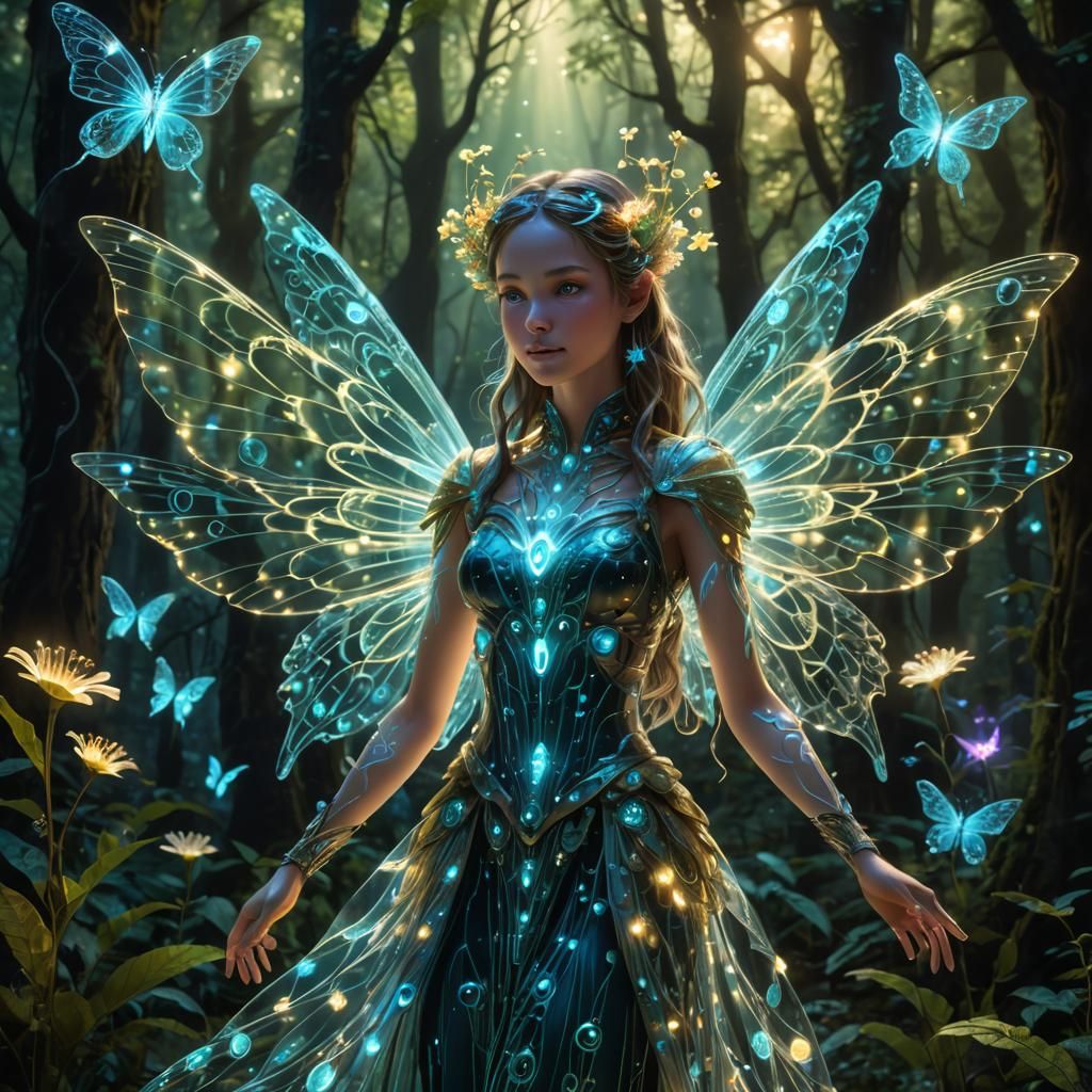 AI Fairy in Glowing Forest: Fantasy Concept Art