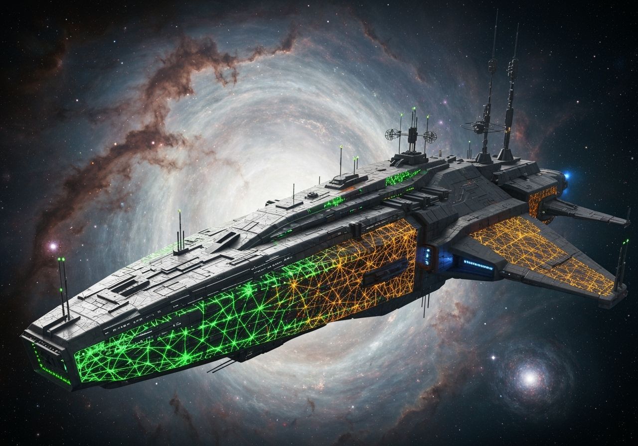 Neon Spaceship in Cosmic Nebula: Futuristic Art